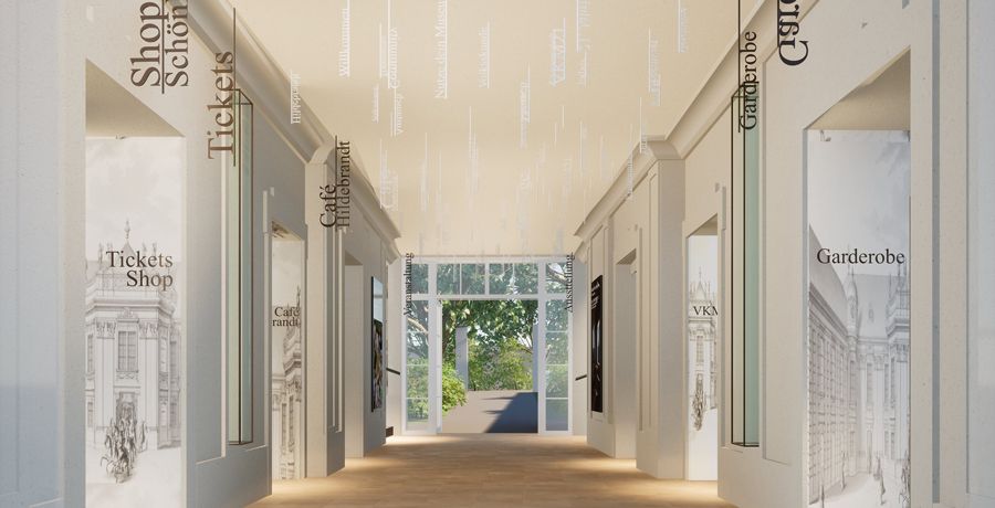 Eingangsbereich Volkskundemuseum Wien Visualisierung von Silberpfeil Architekten