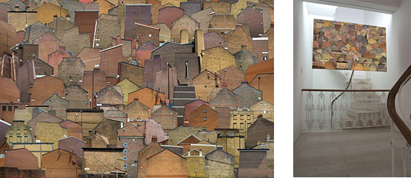 Homeseekers – A City from Behind, Detail 01, 2013 C-Print auf Dibond, 104 x 160 cm links: Abbildung der Arbeit; rechts: Abbildung der gehängten Arbeit im ACF London