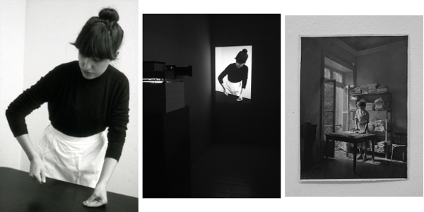 Ironing Gesture 2016, Analoges schwarz-weiß Diapositiv für Einzelprojektion mit Fine Art Print Kleinbild-Diapositiv (24 x 36 mm), Fotografie (16,5 x 22cm), Projektionsgröße: 90 x 115 cm