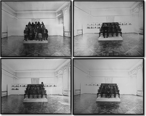 liveinstallation 1973 (Neue Galerie Graz) , 20 s/w Fotos, je 70x50 cm, 1973